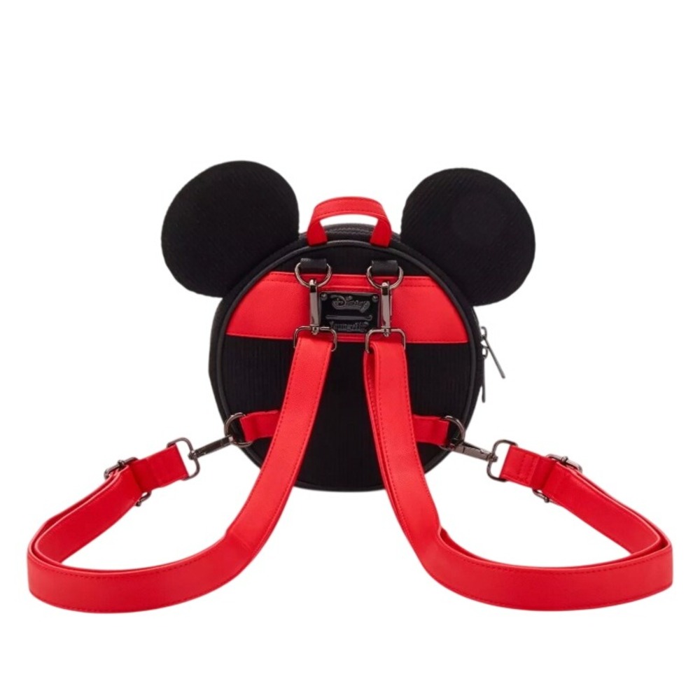 Disney Loungefly Mickey Mouse Minimalist Corduroy Convertible Backpack Black Red - Picture 2 of 7